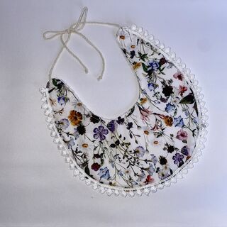 Boho Bib - White Floral with Circle Trim